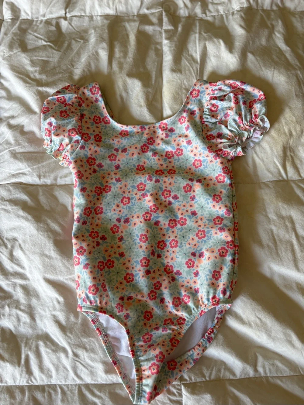 Cat & Jack Floral Puff-Sleeve One-Piece Swimsuit - Pink, Blue
